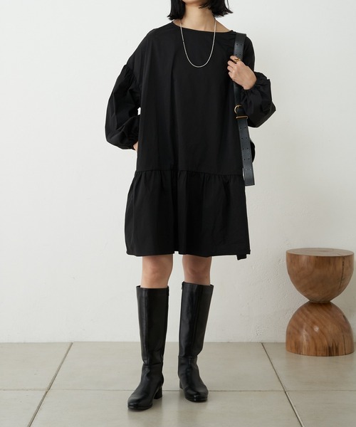 SHENERY（シーナリー）の「ギャザーチュニックワンピース（チュニック・レディース・ブラック/オフホワイト・FREE）」の14枚目の写真