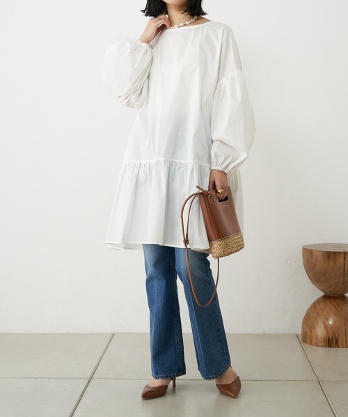 SHENERY（シーナリー）の「ギャザーチュニックワンピース（チュニック・レディース・ブラック/オフホワイト・FREE）」の17枚目の写真