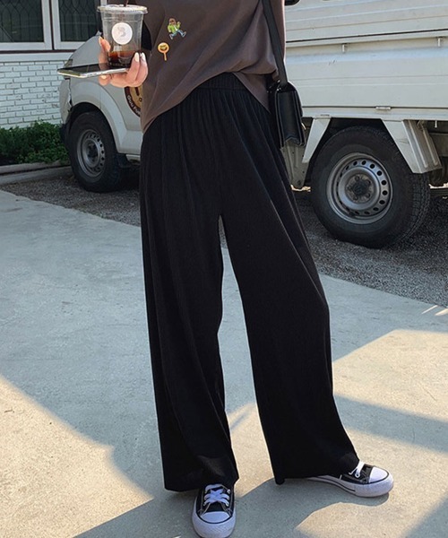 Miniministore(ミニミニストア)の「プリーツパンツ セルフカットワイドパンツ(スラックス・レディース・ブラック/モカ/ベージュ/ネイビー/アイボリー/ダークブルー/ピンク・M/L)」の2枚目の写真