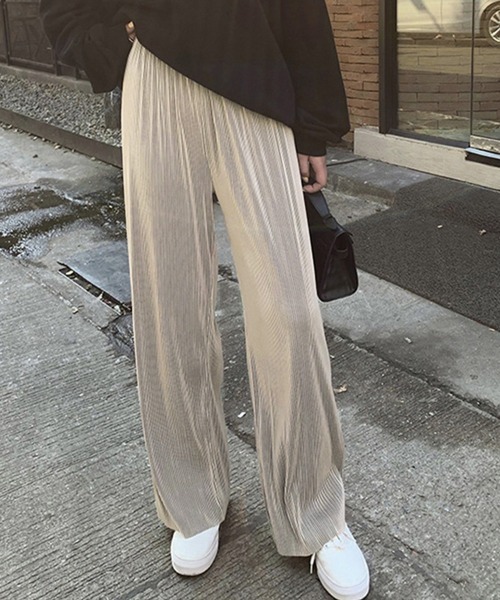 Miniministore(ミニミニストア)の「プリーツパンツ セルフカットワイドパンツ(スラックス・レディース・ブラック/モカ/ベージュ/ネイビー/アイボリー/ダークブルー/ピンク・M/L)」の9枚目の写真