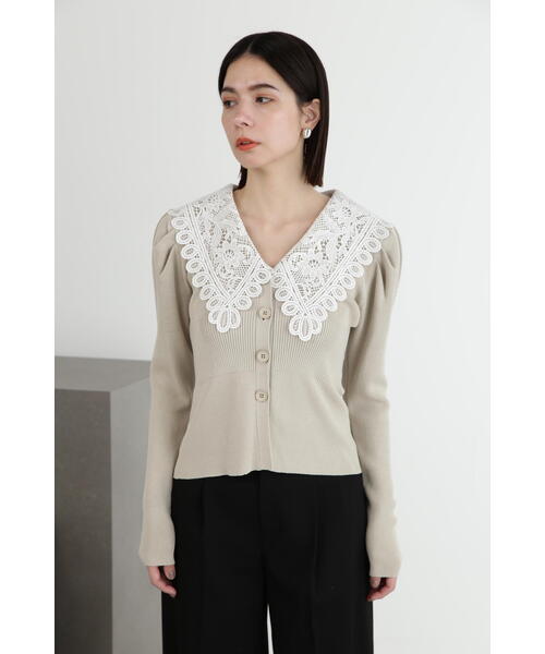 JILL STUART（ジルスチュアート）の「◆レースカラーニットカーディガン（カーディガン/ボレロ・レディース・ホワイト/ブラック/ブルー/グレー・FREE）」の4枚目の写真