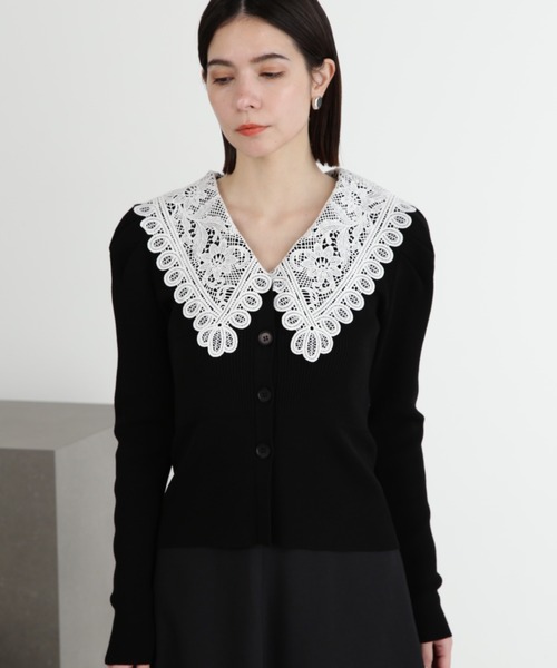 JILL STUART（ジルスチュアート）の「◆レースカラーニットカーディガン（カーディガン/ボレロ・レディース・ホワイト/ブラック/ブルー/グレー・FREE）」の3枚目の写真