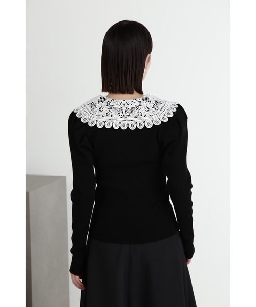 JILL STUART（ジルスチュアート）の「◆レースカラーニットカーディガン（カーディガン/ボレロ・レディース・ホワイト/ブラック/ブルー/グレー・FREE）」の6枚目の写真