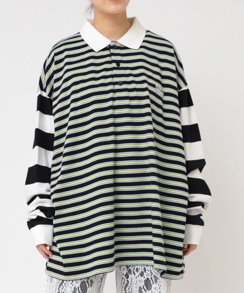 RNA（アールエヌエー）の「M2195 ボーダーコンビポロロンT（Tシャツ/カットソー・レディース・イエロー/グレイッシュブルー/ブラック/ピンク・MEDIUM）」の2枚目の写真