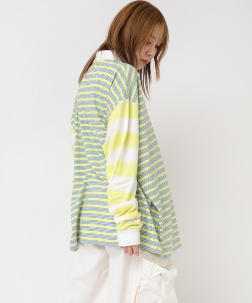 RNA（アールエヌエー）の「M2195 ボーダーコンビポロロンT（Tシャツ/カットソー・レディース・イエロー/グレイッシュブルー/ブラック/ピンク・MEDIUM）」の11枚目の写真