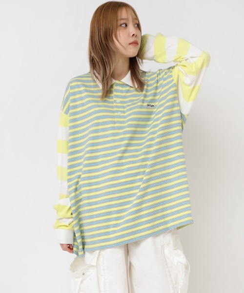 セール】M2195 ボーダーコンビポロロンT（Tシャツ/カットソー