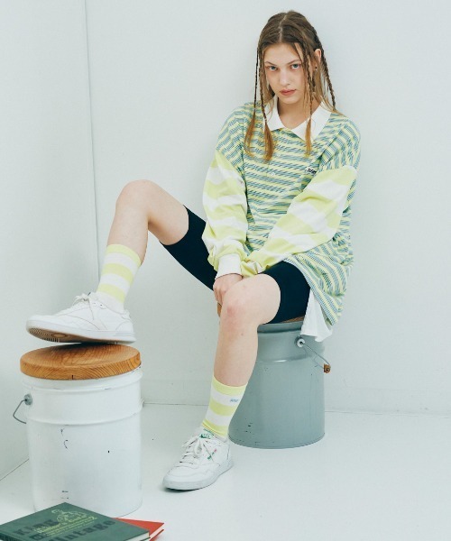 RNA（アールエヌエー）の「M2195 ボーダーコンビポロロンT（Tシャツ/カットソー・レディース・イエロー/グレイッシュブルー/ブラック/ピンク・MEDIUM）」の19枚目の写真