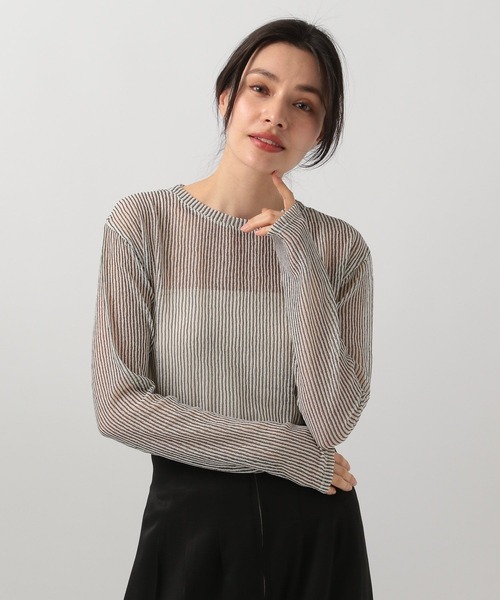 BAYFLOW（ベイフロー）の「シアーストライププルオーバー（Tシャツ/カットソー・レディース・グレー/グリーン/アイボリー/ブラック・FREE）」の3枚目の写真