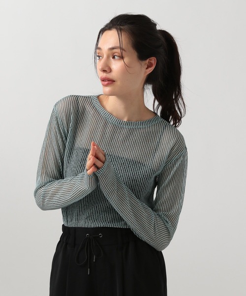 BAYFLOW（ベイフロー）の「シアーストライププルオーバー（Tシャツ/カットソー・レディース・グレー/グリーン/アイボリー/ブラック・FREE）」の4枚目の写真