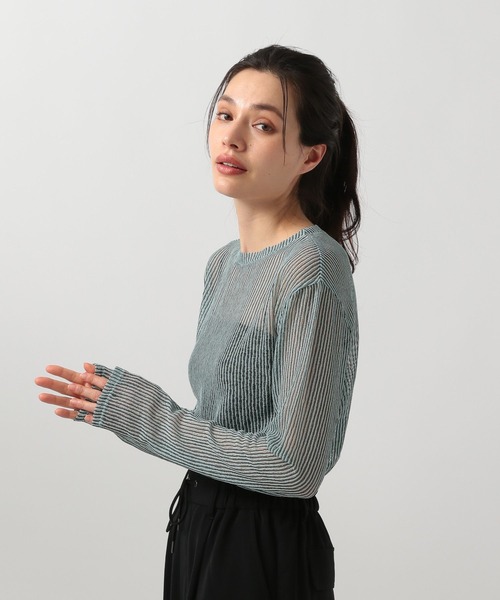 BAYFLOW（ベイフロー）の「シアーストライププルオーバー（Tシャツ/カットソー・レディース・グレー/グリーン/アイボリー/ブラック・FREE）」の5枚目の写真