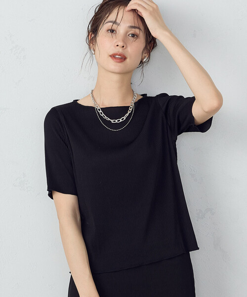 COMME CA ISM（コムサイズム）の「プリーツ カットソー / セットアップ対応（Tシャツ/カットソー・レディース・ベージュ/チャコール/ブラック・LARGE/MEDIUM）」の7枚目の写真