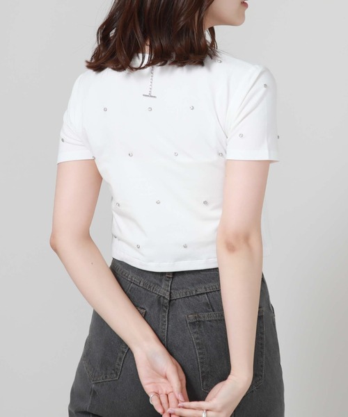 archives（アルシーヴ）の「ビジューコンパクトＴシャツ（Tシャツ/カットソー・レディース・オフホワイト/ブラック/ピンク・MEDIUM）」の16枚目の写真