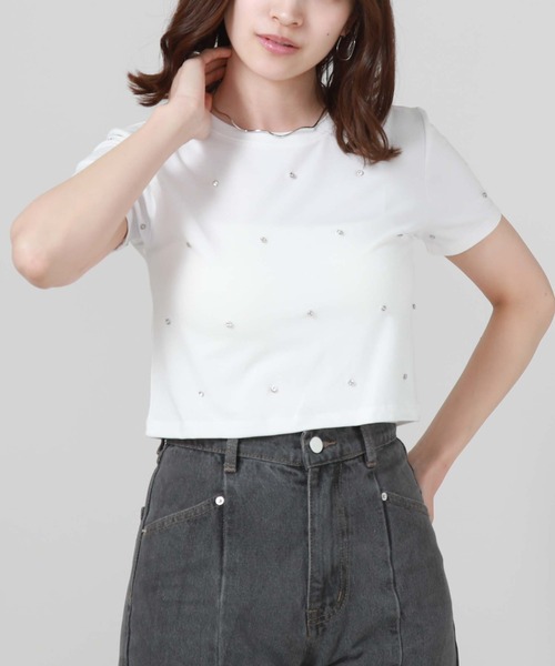 archives（アルシーヴ）の「ビジューコンパクトＴシャツ（Tシャツ/カットソー・レディース・オフホワイト/ブラック/ピンク・MEDIUM）」の15枚目の写真