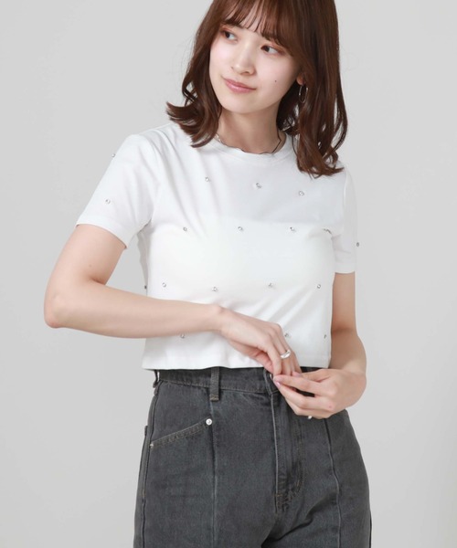 archives（アルシーヴ）の「ビジューコンパクトＴシャツ（Tシャツ/カットソー・レディース・オフホワイト/ブラック/ピンク・MEDIUM）」の17枚目の写真