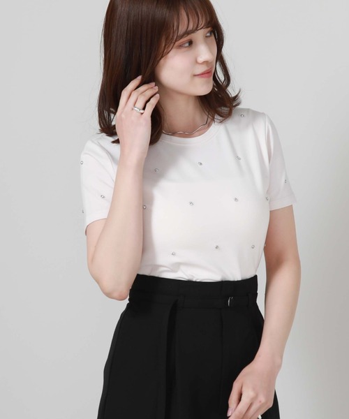 archives（アルシーヴ）の「ビジューコンパクトＴシャツ（Tシャツ/カットソー・レディース・オフホワイト/ブラック/ピンク・MEDIUM）」の22枚目の写真