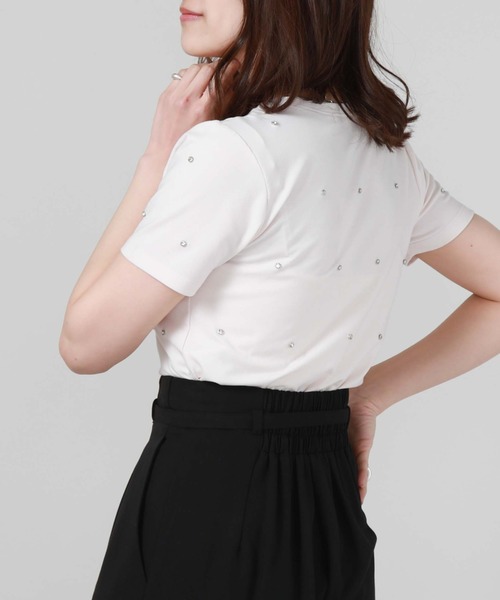 archives（アルシーヴ）の「ビジューコンパクトＴシャツ（Tシャツ/カットソー・レディース・オフホワイト/ブラック/ピンク・MEDIUM）」の4枚目の写真