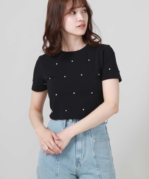 archives（アルシーヴ）の「ビジューコンパクトＴシャツ（Tシャツ/カットソー・レディース・オフホワイト/ブラック/ピンク・MEDIUM）」の12枚目の写真