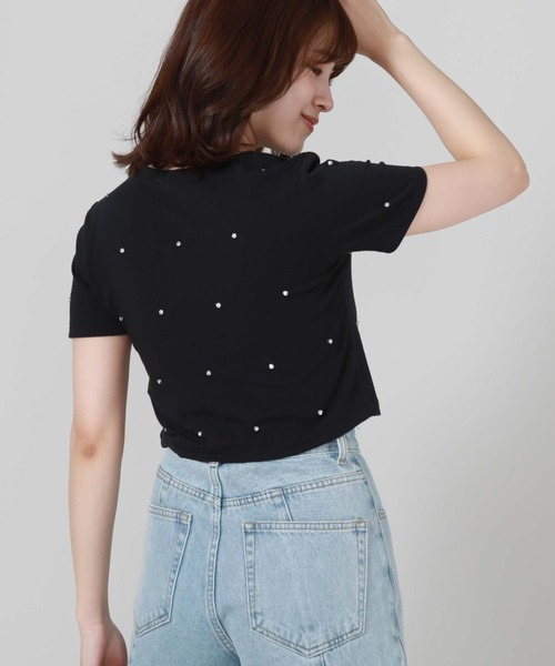 archives（アルシーヴ）の「ビジューコンパクトＴシャツ（Tシャツ/カットソー・レディース・オフホワイト/ブラック/ピンク・MEDIUM）」の11枚目の写真