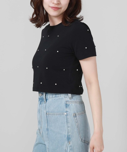 archives（アルシーヴ）の「ビジューコンパクトＴシャツ（Tシャツ/カットソー・レディース・オフホワイト/ブラック/ピンク・MEDIUM）」の10枚目の写真