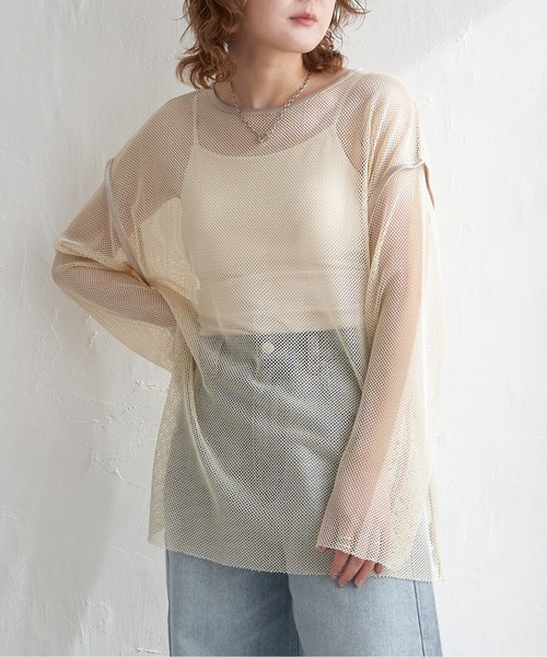 notch.(ノッチ)の「ラメ混メッシュロンT(Tシャツ/カットソー・レディース・グリーン/オフホワイト/ブラック・M)」の10枚目の写真