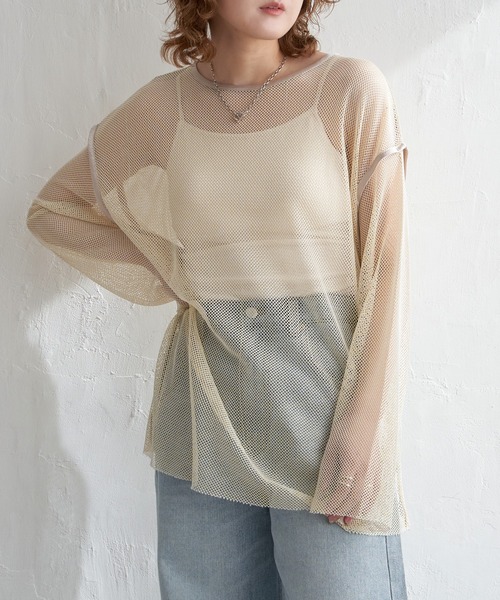 notch.(ノッチ)の「ラメ混メッシュロンT(Tシャツ/カットソー・レディース・グリーン/オフホワイト/ブラック・M)」の11枚目の写真