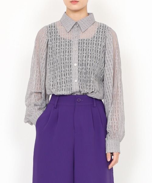 PUNYUS(プニュズ)の「パフスリーブレースシャツ(シャツ/ブラウス・レディース・ブラック/ホワイト/グレー・1/2/3/4)」の3枚目の写真