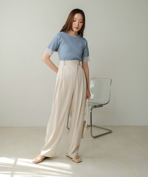 Bab（バブ）の「【S・M・Lサイズ展開】ラップ調タック入りスラックス（スラックス・レディース・チャコールグレー/アイボリー/ベージュ/イエロー・L/M/S）」の7枚目の写真