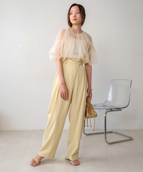 Bab（バブ）の「【S・M・Lサイズ展開】ラップ調タック入りスラックス（スラックス・レディース・チャコールグレー/アイボリー/ベージュ/イエロー・L/M/S）」の10枚目の写真