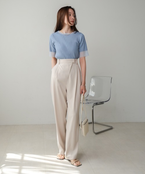 Bab（バブ）の「【S・M・Lサイズ展開】ラップ調タック入りスラックス（スラックス・レディース・チャコールグレー/アイボリー/ベージュ/イエロー・L/M/S）」の12枚目の写真