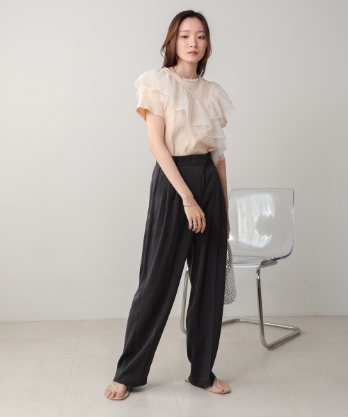 Bab（バブ）の「【S・M・Lサイズ展開】ラップ調タック入りスラックス（スラックス・レディース・チャコールグレー/アイボリー/ベージュ/イエロー・L/M/S）」の13枚目の写真