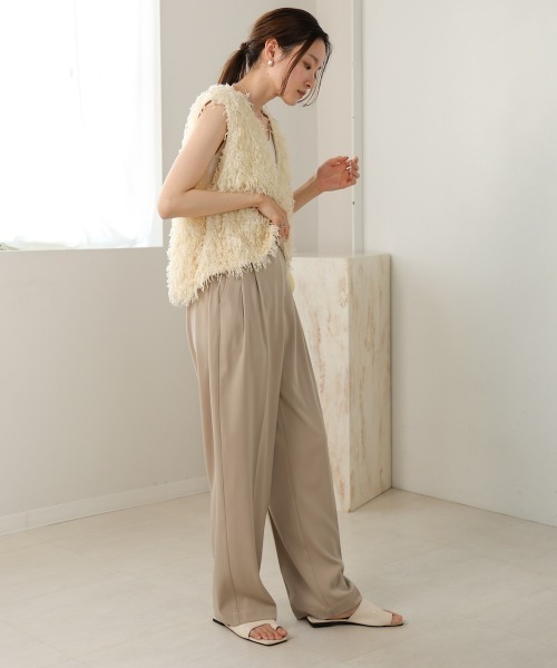 Bab（バブ）の「【S・M・Lサイズ展開】ラップ調タック入りスラックス（スラックス・レディース・チャコールグレー/アイボリー/ベージュ/イエロー・L/M/S）」の14枚目の写真
