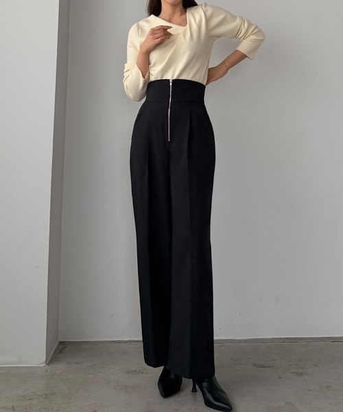 セール】フロントジップハイウエストタックパンツ[高身長サイズMT/低