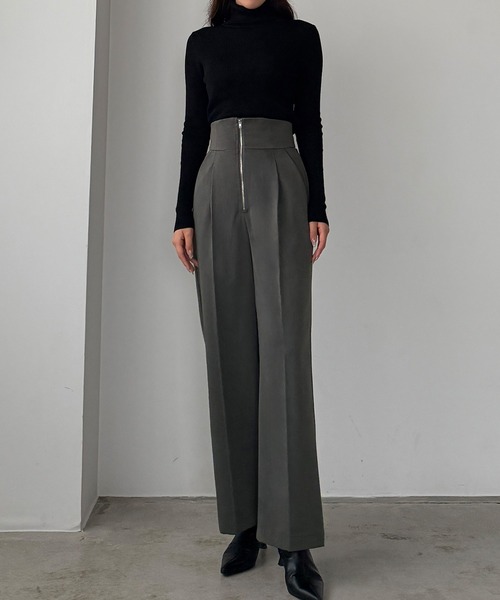 セール】フロントジップハイウエストタックパンツ[高身長サイズMT/低