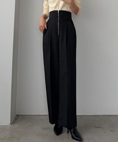 セール】フロントジップハイウエストタックパンツ[高身長サイズMT/低
