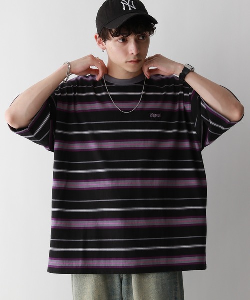 RAGEBLUE（レイジブルー）の「【SIGNAL SPORTS】ワンポイント刺繍／ボーダークルーネックオーバーTシャツ（Tシャツ/カットソー・メンズ・ホワイト/グレー/ブルー/ブラック・MEDIUM/LARGE）」の2枚目の写真