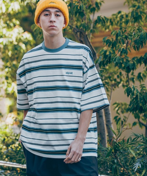 RAGEBLUE（レイジブルー）の「【SIGNAL SPORTS】ワンポイント刺繍／ボーダークルーネックオーバーTシャツ（Tシャツ/カットソー・メンズ・ホワイト/グレー/ブルー/ブラック・MEDIUM/LARGE）」の6枚目の写真