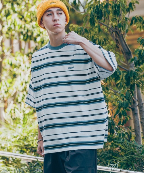 RAGEBLUE（レイジブルー）の「【SIGNAL SPORTS】ワンポイント刺繍／ボーダークルーネックオーバーTシャツ（Tシャツ/カットソー・メンズ・ホワイト/グレー/ブルー/ブラック・MEDIUM/LARGE）」の7枚目の写真