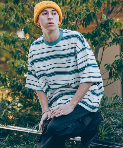 RAGEBLUE（レイジブルー）の「【SIGNAL SPORTS】ワンポイント刺繍／ボーダークルーネックオーバーTシャツ（Tシャツ/カットソー・メンズ・ホワイト/グレー/ブルー/ブラック・MEDIUM/LARGE）」の8枚目の写真