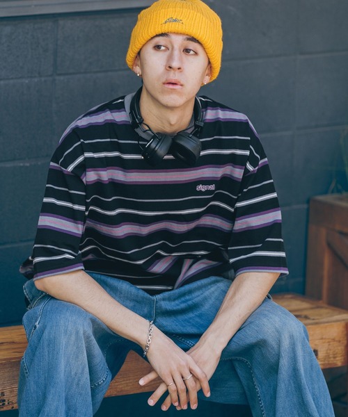 RAGEBLUE（レイジブルー）の「【SIGNAL SPORTS】ワンポイント刺繍／ボーダークルーネックオーバーTシャツ（Tシャツ/カットソー・メンズ・ホワイト/グレー/ブルー/ブラック・MEDIUM/LARGE）」の10枚目の写真