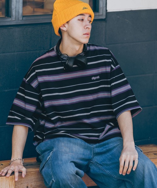 RAGEBLUE（レイジブルー）の「【SIGNAL SPORTS】ワンポイント刺繍／ボーダークルーネックオーバーTシャツ（Tシャツ/カットソー・メンズ・ホワイト/グレー/ブルー/ブラック・MEDIUM/LARGE）」の11枚目の写真