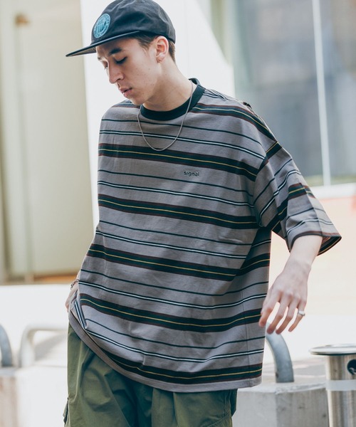 RAGEBLUE（レイジブルー）の「【SIGNAL SPORTS】ワンポイント刺繍／ボーダークルーネックオーバーTシャツ（Tシャツ/カットソー・メンズ・ホワイト/グレー/ブルー/ブラック・MEDIUM/LARGE）」の17枚目の写真