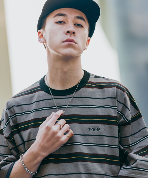 RAGEBLUE（レイジブルー）の「【SIGNAL SPORTS】ワンポイント刺繍／ボーダークルーネックオーバーTシャツ（Tシャツ/カットソー・メンズ・ホワイト/グレー/ブルー/ブラック・MEDIUM/LARGE）」の18枚目の写真