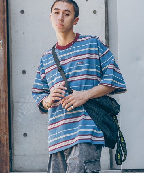 RAGEBLUE（レイジブルー）の「【SIGNAL SPORTS】ワンポイント刺繍／ボーダークルーネックオーバーTシャツ（Tシャツ/カットソー・メンズ・ホワイト/グレー/ブルー/ブラック・MEDIUM/LARGE）」の21枚目の写真