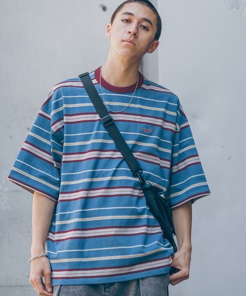 RAGEBLUE（レイジブルー）の「【SIGNAL SPORTS】ワンポイント刺繍／ボーダークルーネックオーバーTシャツ（Tシャツ/カットソー・メンズ・ホワイト/グレー/ブルー/ブラック・MEDIUM/LARGE）」の22枚目の写真