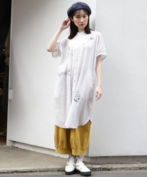 カラーインレイデニムストレッチボリュームパンツ
