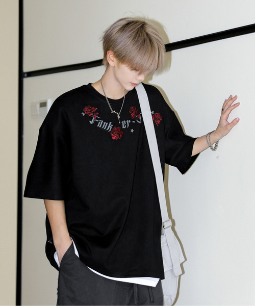 neos（ネオス）の「【neos】ルーズシルエット フェイクスウェード 薔薇 ローズ 刺繍 ロゴ ハーフスリーブ Tシャツ（Tシャツ/カットソー・メンズ・ブラック/ブラウン/グリーン・MEDIUM/LARGE/X-LARGE）」の7枚目の写真