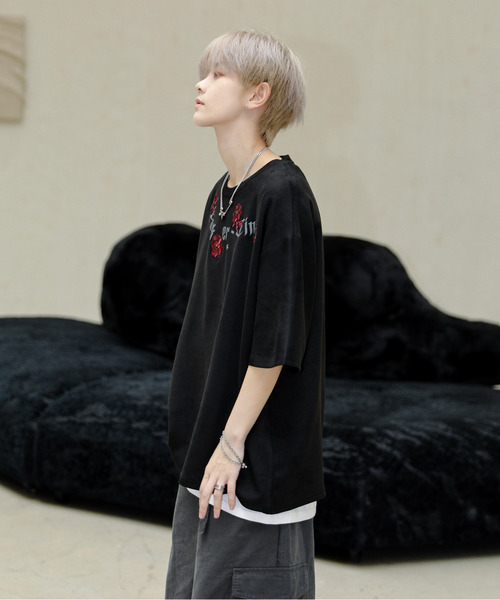 neos（ネオス）の「【neos】ルーズシルエット フェイクスウェード 薔薇 ローズ 刺繍 ロゴ ハーフスリーブ Tシャツ（Tシャツ/カットソー・メンズ・ブラック/ブラウン/グリーン・MEDIUM/LARGE/X-LARGE）」の8枚目の写真