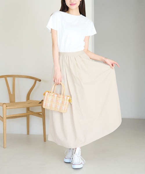 LOEWE ロエベ コットン レーヨン ドッキング ロング ワンピース 白　M ROPÉ PICNIC(ロペピクニック) / 布帛ドッキングニットワンピース