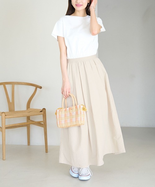 LOEWE ロエベ コットン レーヨン ドッキング ロング ワンピース 白　M ROPÉ PICNIC(ロペピクニック) / 布帛ドッキングニットワンピース