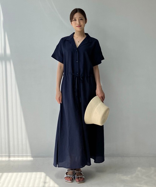 AS KNOW AS plus（アズノゥアズプラス）の「◎ウエスト結び開襟ワンピ―ス（ワンピース・レディース・ブラック系/ベージュ系/グリーン系/ネイビー系/ブラック/サックスブルー/モカ/ネイビー/イエロー系・FREE）」の10枚目の写真